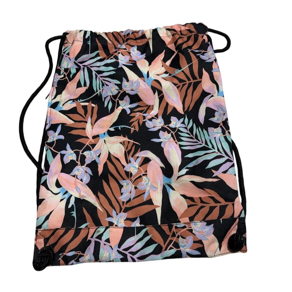 Billabong What a Cinch Drawstring Backpack Tropical Floral Size Zipper Pocket